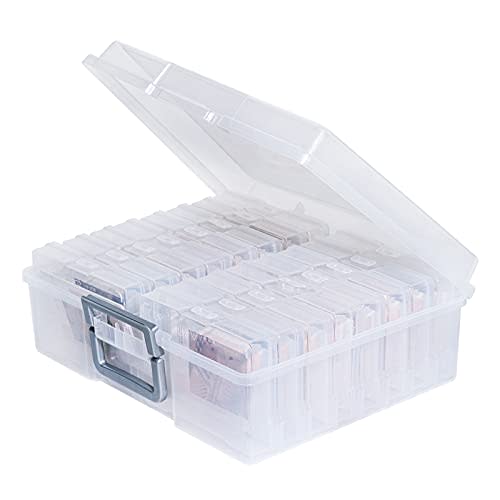 novelinks Photo Case 4" x 6" Photo Box Storage - 16 Inner Photo Keeper Photo Organizer Cases Photos Storage Containers Box for Photos (Clear-Silver Handle)