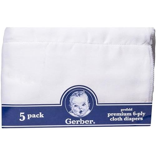 Gerber Prefold Premium 6-Ply Cloth Diapers, 5-Pack