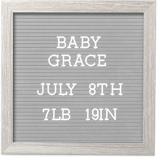 Pearhead 10" x 10" Letterboard, Rustic Nursery, Message Board, Milestone or Baby Announcement Sign, Light Gray