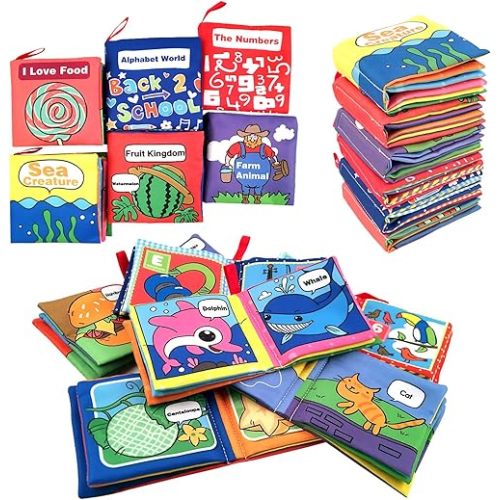 Soft Cloth Books for Baby, Toddler and Infant - Let's Learn Together, Educational Toy for Boy & Girl, Shower Gift for Baby, Pack of 6