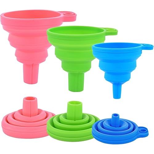 Kitchen Silicone Collapsible Funnel Set of 3,Small and Large,Flexible-Foldable-Cooking-Food-Grade Funnels for Filling Small or Mini Bottles,Perfume,Filling Capsules,Fry Oil Filter,Essential Oil,Spice