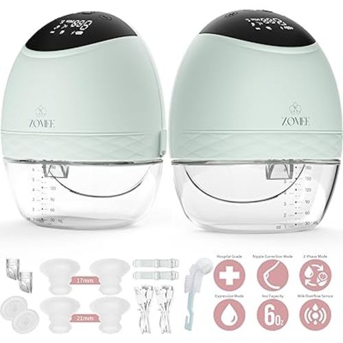 Zomee Fit Wearable Breast Pump, Hands Free, Portable, Ultra-Low Noise Electric Double Breast Pump - Holds 6 oz - Wireless 2+ Hours of Battery Life - Mimics Baby Feeds, Leak Proof Anti Backflow System