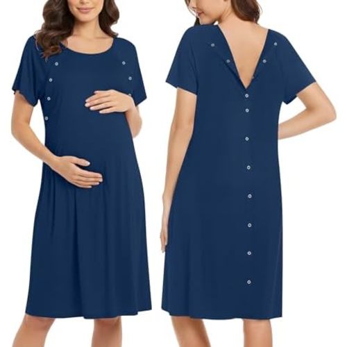 Ekouaer Women’s Nursing/Delivery/Labor/Hospital Nightdress Short Sleeve Maternity Nightgown with Button S-XXL