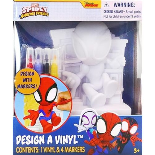 Marvel Spidey Design A Vinyl – Marvel Spidey and His Amazing Friends DIY Coloring Toy – Washable Markers and Vinyl Figures Included – Creative Craft Kit for Kids Ages 4+
