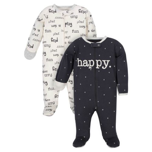 Wonder Nation Baby Neutral Zip Up Sleep ‘N Play Footed Pajamas, 2-Pack, Sizes Newborn - 6/9 Months
