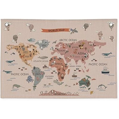 World Maps for Wall, World Map Bannr for Kids, Cute Animal World Map Educational Tapestry Wall Hanging Banner Flag Decor for Kids Room Classroom Playroom