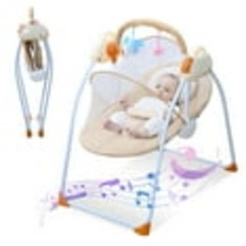 SLLINGLUO Toddler Baby Swing with Music, Toys, and 5-Point Harness, Brown