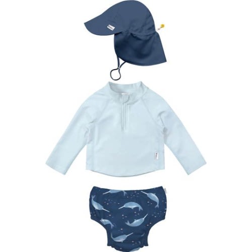 Long Sleeve Two-Piece Rashguard Swimsuit & Sun Hat Set, 6 M