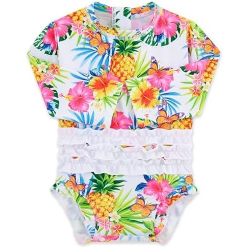 uideazone Baby Girls Rash Guard Swimsuit Long Sleeve One Piece Swimwear UPF 50+ Sun Protection for Toddler 0-24 Months