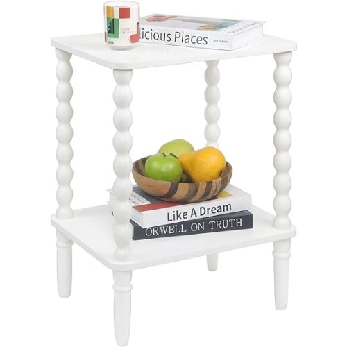 White End Table, Small Side Table with Storage Shelf, 2-Tire Modern NightStand for Bedroom, Living Room, Small Spaces(White)
