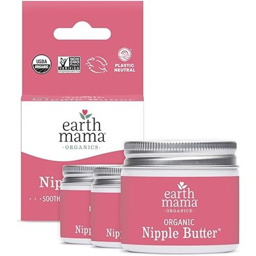 Earth Mama Organic Nipple Butter™ | Nipple Cream Safe for Breastfeeding | Postpartum Essentials for Nursing | Non Lanolin Nipple Cream, 2 fl oz (3-Pk)