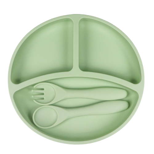 JOELY Silicone Baby Feeding Set, Divided Suction Plates with fork and Spoon, Baby Utensils Set for Weaning Infant Feeding and Eating