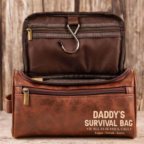 Dad's Survival Bag If All Else Fails - Fun Gifts From Kids - Personalized Leather Toiletry Bag – Macorner