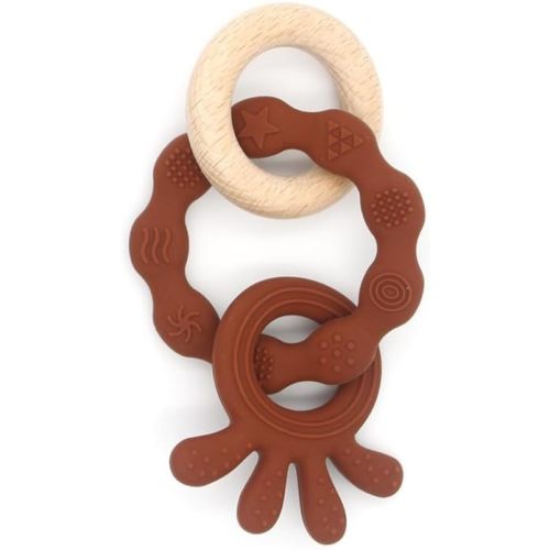 Silicone Teething Toys for Baby 3 Months, Silicone Teether Organic Baby Toys, Silicone Teething Toy for Babies, Toddler Teether Silicone Toys, Teething Rings Toys (Burnt Orange, Octopus)