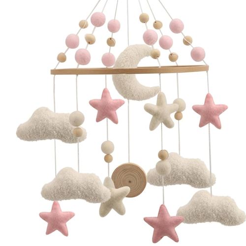 Cloud Mobile for Crib - A Handmade Cloud Crib Mobile with Moon and Pink Stars