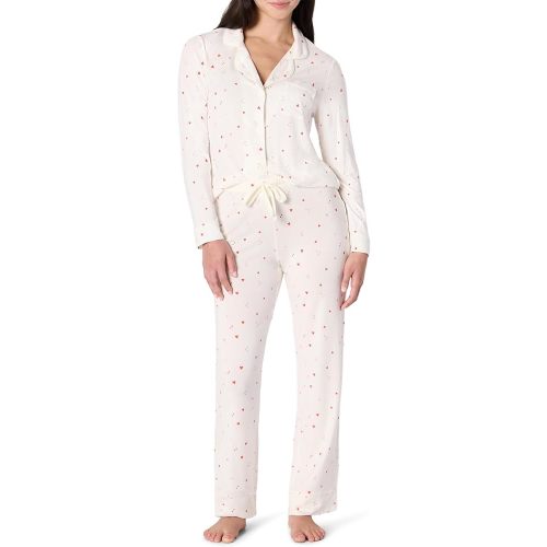 Amazon Essentials x Sofia Grainge Women's Stretch Modal Long-Sleeve and Full-Length Bottom Pajama Set, Ivory Multi Hearts, Medium