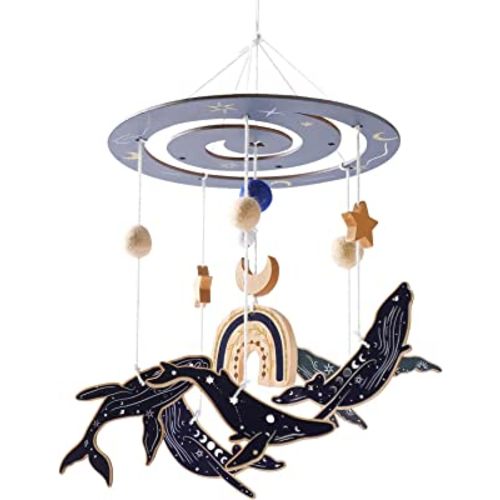 Wooden Crib Mobile Wooden Wind Chime Bedbell, Ocean Whale Crib Mobile, Handmade Baby Mobile, Whale Ceiling Mobile Baby Nursery Decoration.