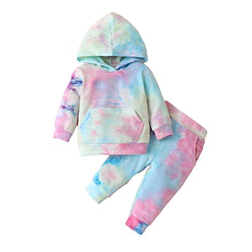 Newborn Infant Baby Girls Sweatshirts Tie Dye Sweatsuit Hoodies Tops Pants 2Pc Tracksuit Fall Winter Clothes Set