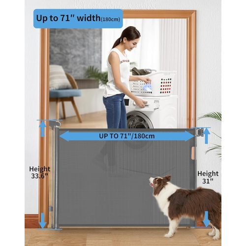 Retractable Baby Gate for Doorways and Stairs, Mesh Safety Gate for Pet, Indoor & Outdoor Use, One-Hand Operation, Easy Installation, 33.6" Tall, Expands to 55" Wide（Grey,33.6"x55")