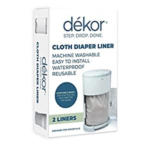 Dekor Cloth Diaper Liner | 2 Count | Gray | Perfect for Cloth Diapers | Just Step – Drop – Done | Quick & Easy to Replace | Fits the Dekor Plus Hands-Free Diaper Pail | Machine Washable