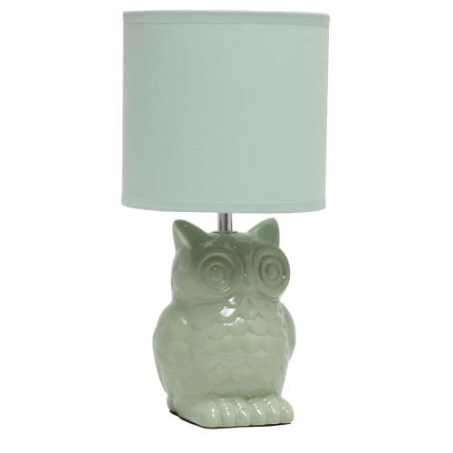 Simple Designs 12.8" Tall Ceramic Owl Table Desk Lamp with Matching Shade, Sage Green