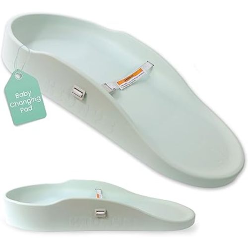 Kidnys Waterproof Baby Changing Pad with Extra-High Edges - Adjustable & Removable Safety Belt - Wipe-Clean Surface & Non-Slip Base - Comfort, Ergonomic & Playful Design - Soft Sage Green