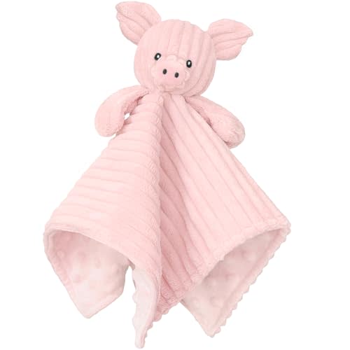 Baby Security Blanket, Soft Pig Lovey Blanket, Baby Snuggle Toy Newborn Stuffed Animals Shower Gifts for Boys and Girls, Pink 15 Inch