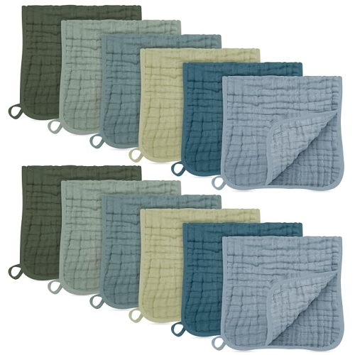 SWEET DOLPHIN 12 Pack Muslin Burp Cloths Large 100% Cotton Burping Clothes for Baby Drool - Absorbent and Soft Boys & Girls Milk Spit Up Rags for Newborn Essentials Registry - Ocean Dip