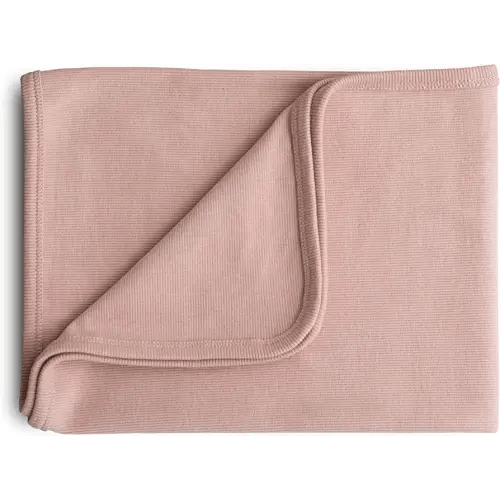 mushie Extra Soft Baby Blanket | Organic Cotton Ribbed Receiving Blanket, Swaddle, Stroller | 35x35 Inch (Blush)