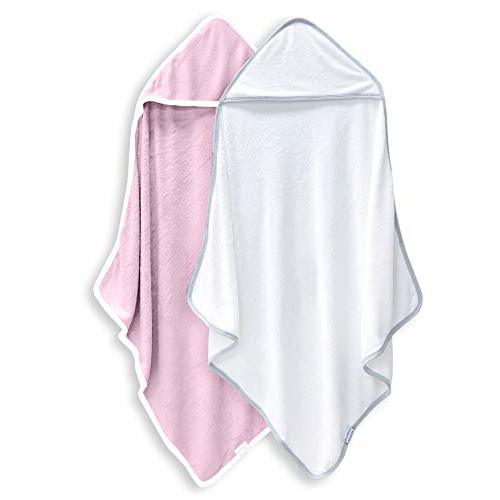 2 Pack Baby Bath Towel - Rayon Made from Bamboo, Ultra Soft Hooded Towels for Babies,Toddler,Infant - Newborn Essential -Perfect Baby Registry Gifts for Boy Girl - Pink and White
