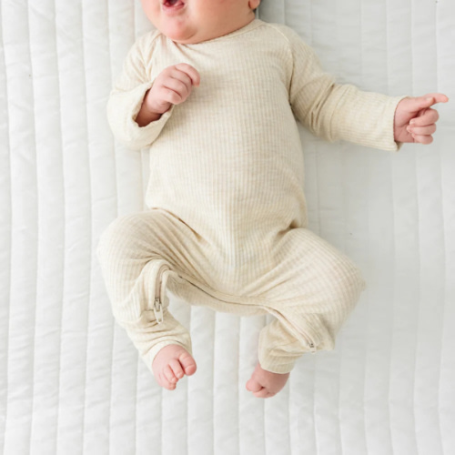 Heather Oatmeal Ribbed Crescent Zippy - Little Sleepies