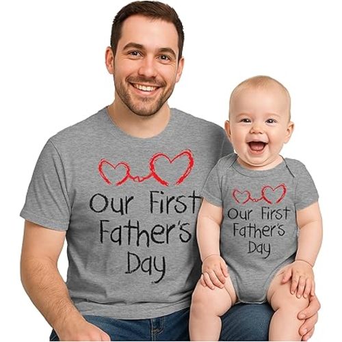 Tstars Our First Father's Day Dad and Baby Matching Outfits | New Dads Gift Adult Shirt and Infant Bodysuit