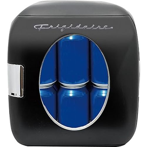 Frigidaire Retro Mini Personal Fridge Cooler, Holds 9L or 12 Cans, Portable for Car, Office, Bedroom, Dorm Room, or Cabin, Features Plugs for Home Outlet & 12V Car Charger - 10"D x 7"W x 10.5"H,Black