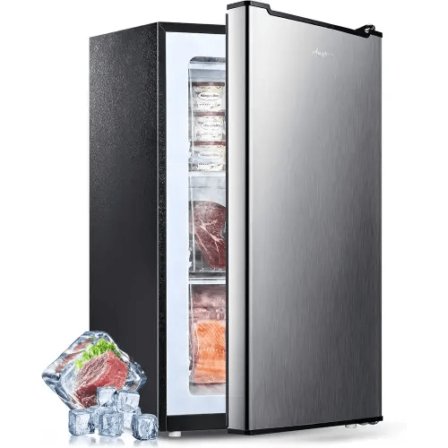 Upright Freezer 3 Cu.Ft Compact Mini Freezer with Drawers Adjustable Thermostat Small Deep Freezer Single Door Standing Freezer Rapid Cooling Chest Freezer for Office/Dorm/Garage/Back to School