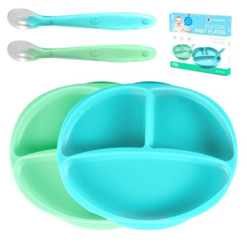Silicone Suction Plate for Baby, Color: Blue & light green