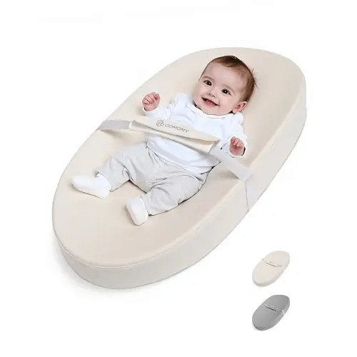 COMOMY Baby Changing Pad with Wipeable & Waterproof PU Cover, Contoured Diaper Changing Pad for Dresser with Non-Slip Safety Belt, Portable and Lightweight, Large Cushioned Foam, Creamy White