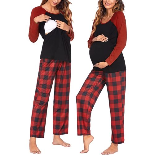 Ekouaer Maternity Pajama Sets Labor Delivery Nursing PJS Pregnancy Breastfeeding PJ Set Sleepwear - Pattern3(red plaid) - XX-Large