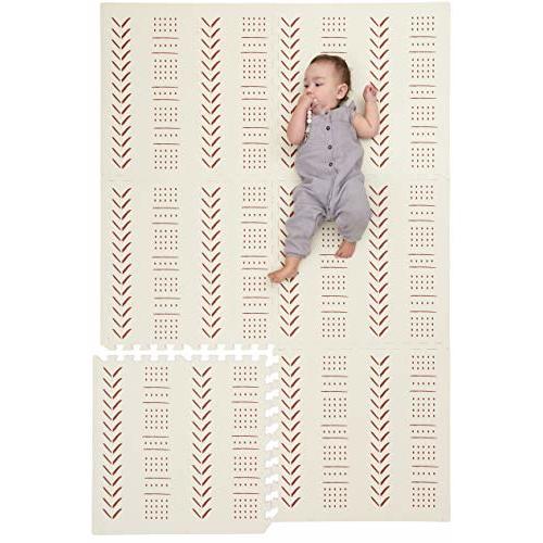 Childlike Behavior Baby Play Mat - Extra Large, Non-Toxic Foam Play Mat with Soft Interlocking Floor Tiles 72x48 Inches - Baby Floor Mat for Infants, Toddlers and Kids (Mudcloth - Beige)