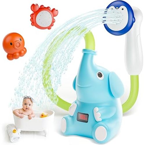 HEMRLY Baby Bath Toys, LED Water Temperature Display, Bath Toys for Infants 6-12 Months with Three Shower Heads, Baby Shower Head for Bath IPX7 Waterproof , Baby Gift for Girls & Boys-Upgraded