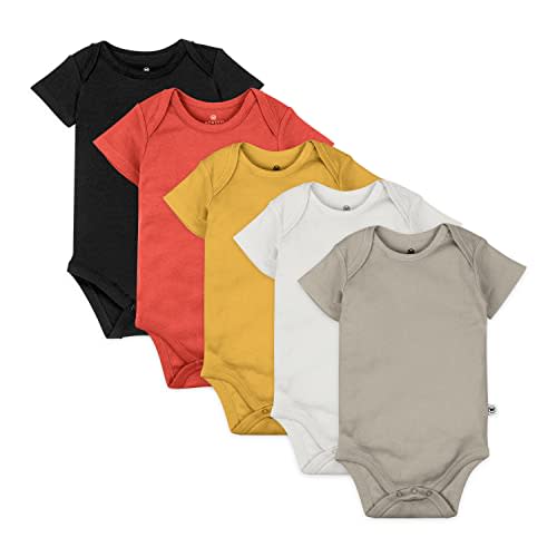 HonestBaby 5-pack Short Sleeve Bodysuits One-piece 100% Organic Cotton for Infant Baby Boys