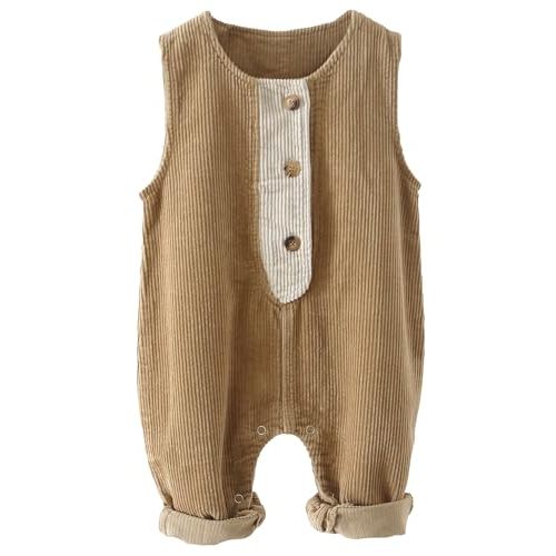 Happy Cherry Infant Baby Boy Girl Corduroy Overalls Romper Adjustable Button Suspender Big Pants Plain Romper Outfit Clothes