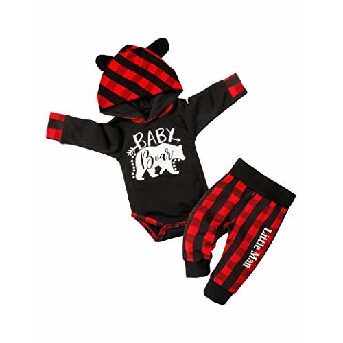 Fommy Newborn Baby Boy Clothes Plaid Letter Print Long Sleeve Hoodies + Long Pants 2PCS Fall Winter Outfits Set