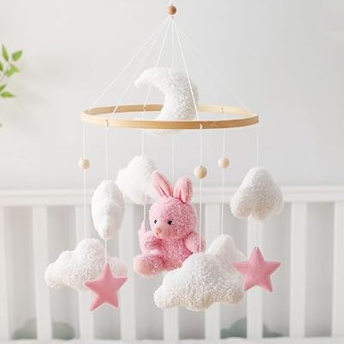 Baby Mobile for Crib Bear Cloud Crib Mobile Handmade Furry Nursery Mobile Gender Neutral Crib Toy Hanging for Nursery Decor Accessories