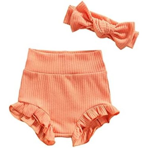 GOOCHEER 2Pcs Newborn Infant Baby Girl Solid Ruffle Bloomer Shorts +Headband Basic Cute Short Pants Summer Outfits