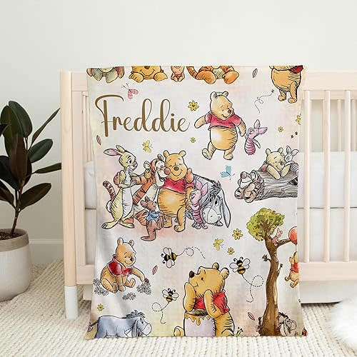 Personalized Winnie The Pooh Blanket, Custom Baby Blankets with Name, Soft and Warm Custom Name Throw, Winnie The Pooh Baby Blanket, Pooh Bear Nursery Theme, Birthday Gift for Kids