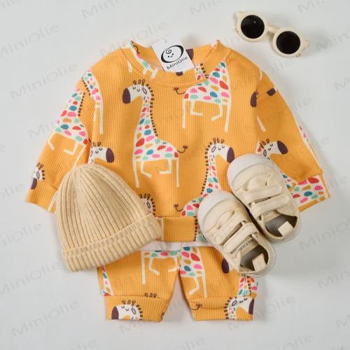 Baby Toddler Giraffe Waffle Sweatshirt 2-piece Set
