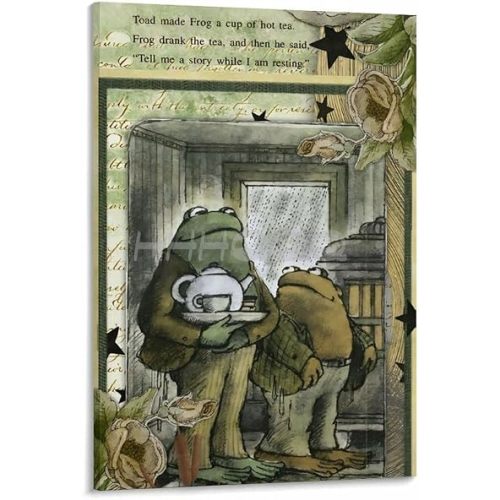 Vintage Book Cover Poster,Frog And Toad Children's Book Cover Art Canvas Painting Posters And Prints Wall Art for Living Room Bedroom Decor 08x12inch(20x30cm) Frame-style