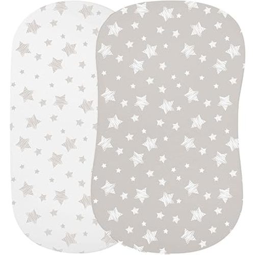 Ely's & Co. Bassinet Sheet Set 2 Pack 100% Jersey Cotton for Baby Girl and Baby Boy - Tan Drawn Star Design