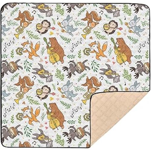 SHJI Dancing Woodland Animals Squirrel Baby Play Mat Bear Fox Rabbit Baby Crawling Mat Foldable Playmat for Babies 50 x 50 Inch