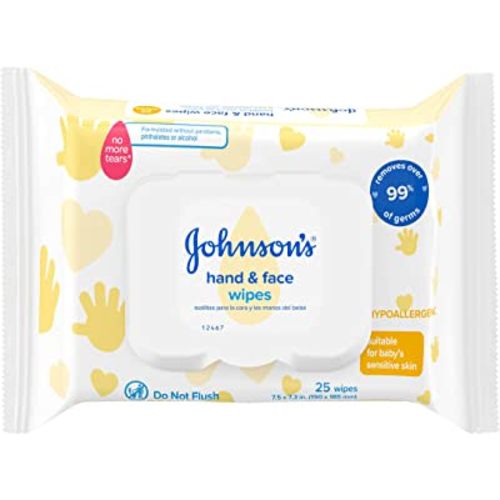 Johnson's Hand & Face Baby Sanitizing Cleansing Wipes for Travel and On-the-Go, No More Tears Formula, Paraben and Alcohol Free, 25 ct (Pack of 4)